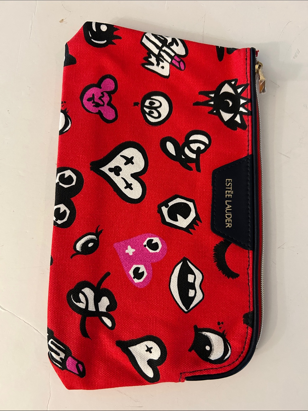 Estee Lauder Red Cosmetic Pouch With Black & White Accents Angel Lipstick Mickey